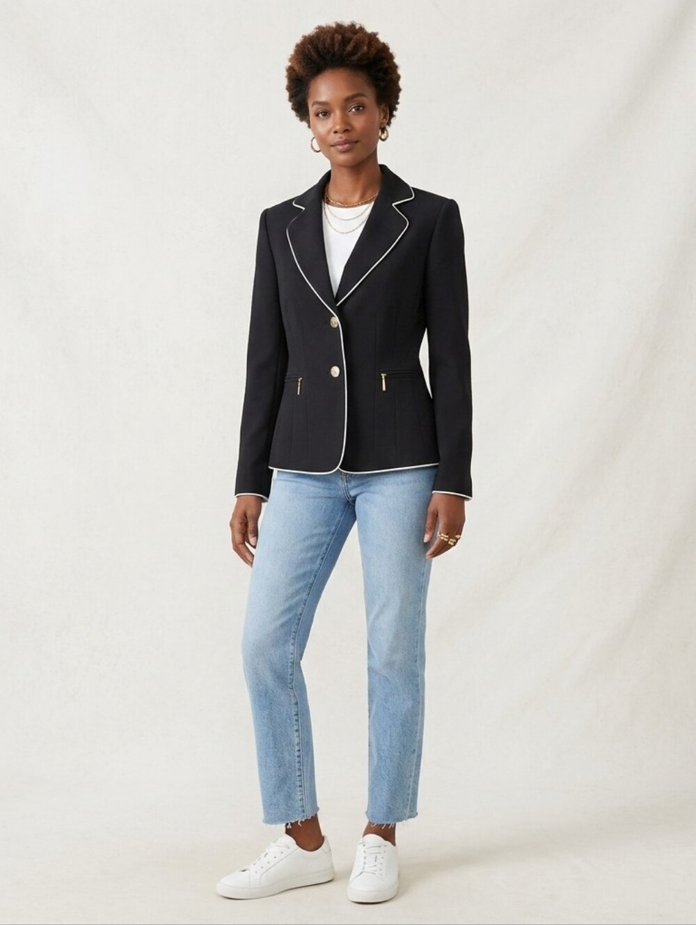 TAHARI Arthur S. Levin Black White Piping Tailored Career Office Blazer 4